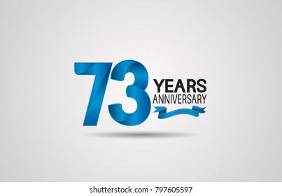 73 years anniversary logotype design with blue color and ribbon isolated on white background for celebration event
