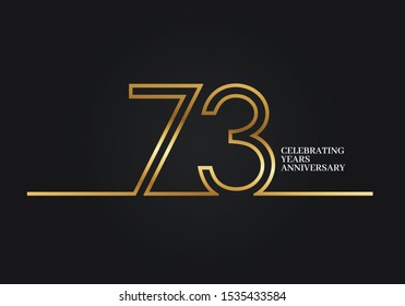 73 Years Anniversary logotype with golden colored font numbers made of one connected line, isolated on black background for company celebration event, birthday