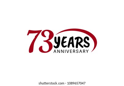 73 years anniversary red swoosh and black color design for company celebration isolated on white background 