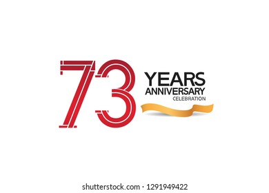 73 years anniversary template with red color number and golden ribbon