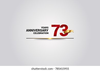 73 Years anniversary using red elegant number isolated on white background, with golden ribbon ca be use as celebration event logo