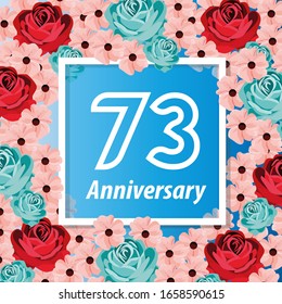 73 Years anniversary. Vector design greeting card with decorative floral for celebration