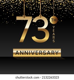 73 años de aniversario, diseño vectorial para la celebración del aniversario con color dorado sobre fondo negro, diseño simple y de lujo. plantilla de vector de logotipo