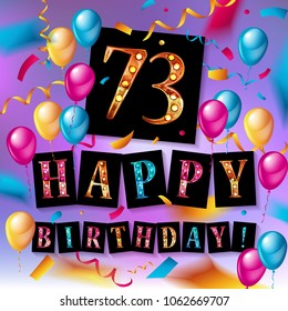 73 years anniversary vector illustration, banner, flyer, logo, icon, symbol. Graphic design element with flag, balloon, ribbon confetty Birthday greeting event celebration