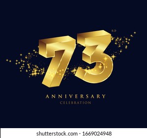 73 years golden 3D anniversary celebration logo vector.