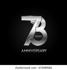 73 years silver anniversary celebration overlapping number logo, isolated on dark background