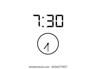 7:30 vector image and icon black colour on white background.