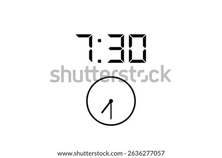 7:30 vector image and icon black colour on white background.