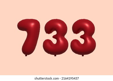 733 3d number balloon made of realistic metallic air balloon 3d rendering. 3D Red helium balloons for sale decoration Party Birthday, Celebrate anniversary, Wedding Holiday. Vector illustration