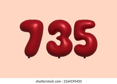 735 3d number balloon made of realistic metallic air balloon 3d rendering. 3D Red helium balloons for sale decoration Party Birthday, Celebrate anniversary, Wedding Holiday. Vector illustration