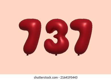 737 3d number balloon made of realistic metallic air balloon 3d rendering. 3D Red helium balloons for sale decoration Party Birthday, Celebrate anniversary, Wedding Holiday. Vector illustration