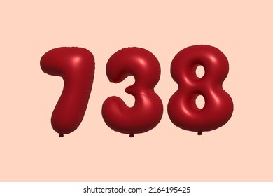 738 3d number balloon made of realistic metallic air balloon 3d rendering. 3D Red helium balloons for sale decoration Party Birthday, Celebrate anniversary, Wedding Holiday. Vector illustration