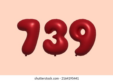 739 globo 3d número hecho de renderización 3d de globo metálico realista. Globos 3D de helio rojo para la venta decoración Fiesta Cumpleaños, Celebración de Aniversario, Fiesta de la Boda. Ilustración del vector
