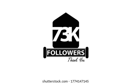 73K, 73.000 Follower Thank you. Sign Ribbon All Black space vector illustration on White background - Vector