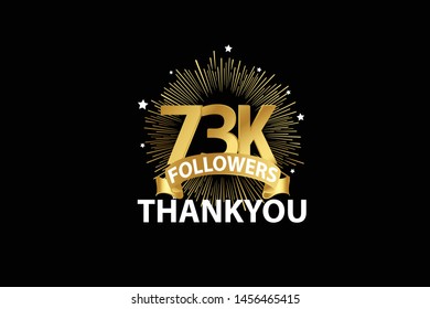 73K, 73.000 Followers anniversary, minimalist logo years, jubilee, greeting card. invitation. Sign Ribbon Gold space vector illustration on black background - Vector