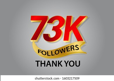 73K, 73.000 Followers Thank you logo Sign Ribbon Gold space Red and Golden for social media, internet, website - vector