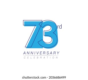 73rd anniversary blue colored vector design for birthday celebration, isolated on white background