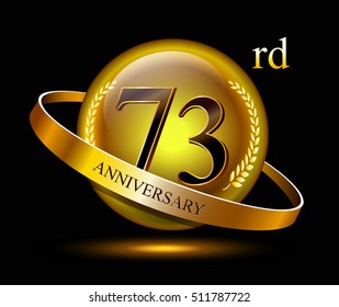 73rd anniversary celebration with gold ring and laurel on black isolated background
