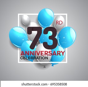 73rd anniversary celebration logotype. anniversary logo with balloon in white rectangle.  Vector design for celebration, birthday, party, festival, invitation card, and greeting card