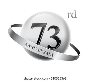 73rd anniversary celebration with silver ring on white isolated background