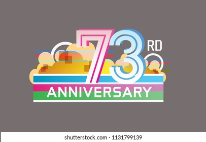 73rd anniversary design colorful color with cloud, rainbow, and multiple line number. vector illustration for celebration event and party