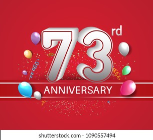 73rd anniversary design red background with balloons and confetti for company celebration event 
