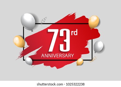73rd anniversary design with red brush, balloons, and square isolated on white background for celebration
