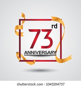 73rd anniversary design with red color in square and golden ribbon isolated on white background for celebration