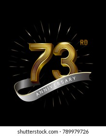 73rd Anniversary fireworks and ahiny ribbon. gold anniversary logo on black background