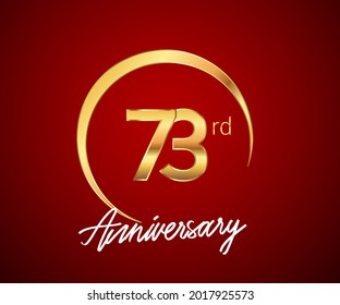 73rd anniversary golden color with circle ring isolated on red background for anniversary celebration event.