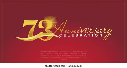  73rd anniversary logo with confetti golden colored text isolated on red background, vector design for greeting card and invitation card