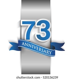 73rd anniversary logo with silver label and blue ribbon, Vector design template elements for your birthday party.