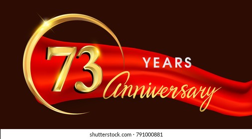 73rd anniversary logotype with golden ring isolated on red ribbon elegant background, vector design for birthday celebration, greeting card and invitation card.