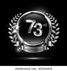 73rd silver anniversary celebration logo with ring and ribbon, laurel wreath design