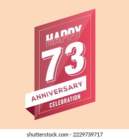 73rd years anniversary logo template on brown background. celebrating whitenumbers with whiteribbon vector and confetti isolated design elements
