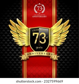 73rd years celebration anniversary logo vector isolated on dark red and black luxury background