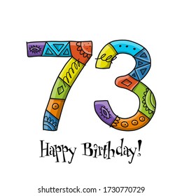 73th anniversary celebration. Greeting card template. Vector illustration