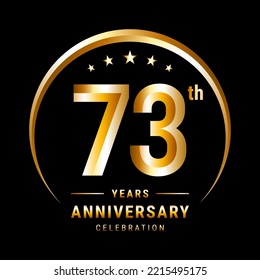 73th Anniversary, Logo design for anniversary celebration with gold ring isolated on black background, vector illustration