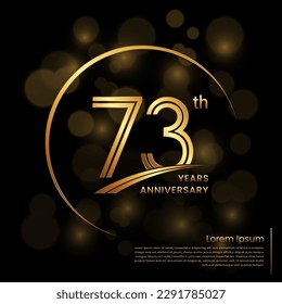 Diseño del logo del 73 aniversario con números de doble línea. Plantilla de aniversario de oro. Plantilla de logotipo de vectores