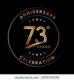 73th Anniversary. Anniversary logo design with gold color ring and text for anniversary celebration events. Logo Vector Template
