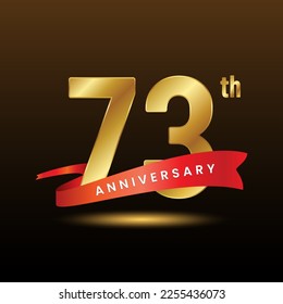 73th anniversary logo design with golden numbers and red ribbon. Logo Vector Template