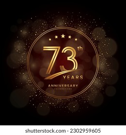 73th anniversary logo with gold double line style decorated with glitter and confetti Vector EPS 10