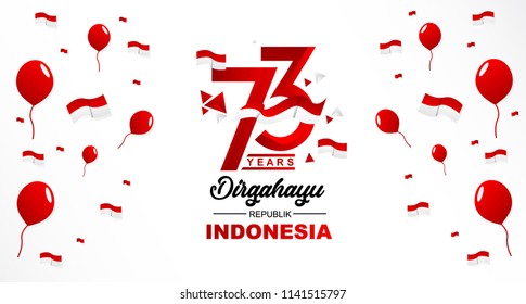 73th August 2018 Logo Special happy independence Indonesia day red and white bacground vector illustration with ballon