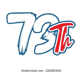 73th Ordinal Number counting vector art illustration with stunning font on red trim blue on white background