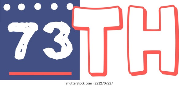 73th Ordinal Numbers counting vector art illustration with fantastic font and blue red color, worksheets - match sequence number worksheets for preschoolers 