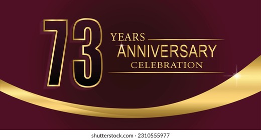 73th Year anniversary celebration background. Golden lettering and a gold ribbon on dark background,vector design for celebration, invitation card, and greeting card.