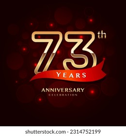 73th year anniversary celebration logo design with a golden number and red ribbon, vector template