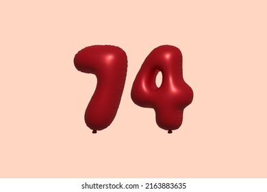 74 3D-Ballon aus realistischem metallischem Luftballon 3D Rendering. 3D Rote Helium Ballons zum Verkauf Dekoration Party Geburtstag, Feiertag Jubiläum, Hochzeitsfeiertag. Vektorgrafik