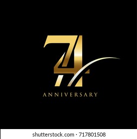 74 anniversary elegance gold logo. linked number with swoosh