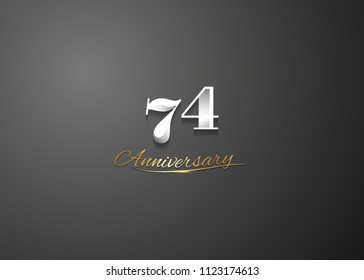  74 Anniversary elegant logotype design, white colored isolated on black background